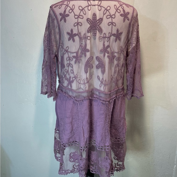 #0220 Set of 2 Lace V-Neck Tunic Dress/Swimsuit Cover Up in Purple and Teal - Picture 4 of 11